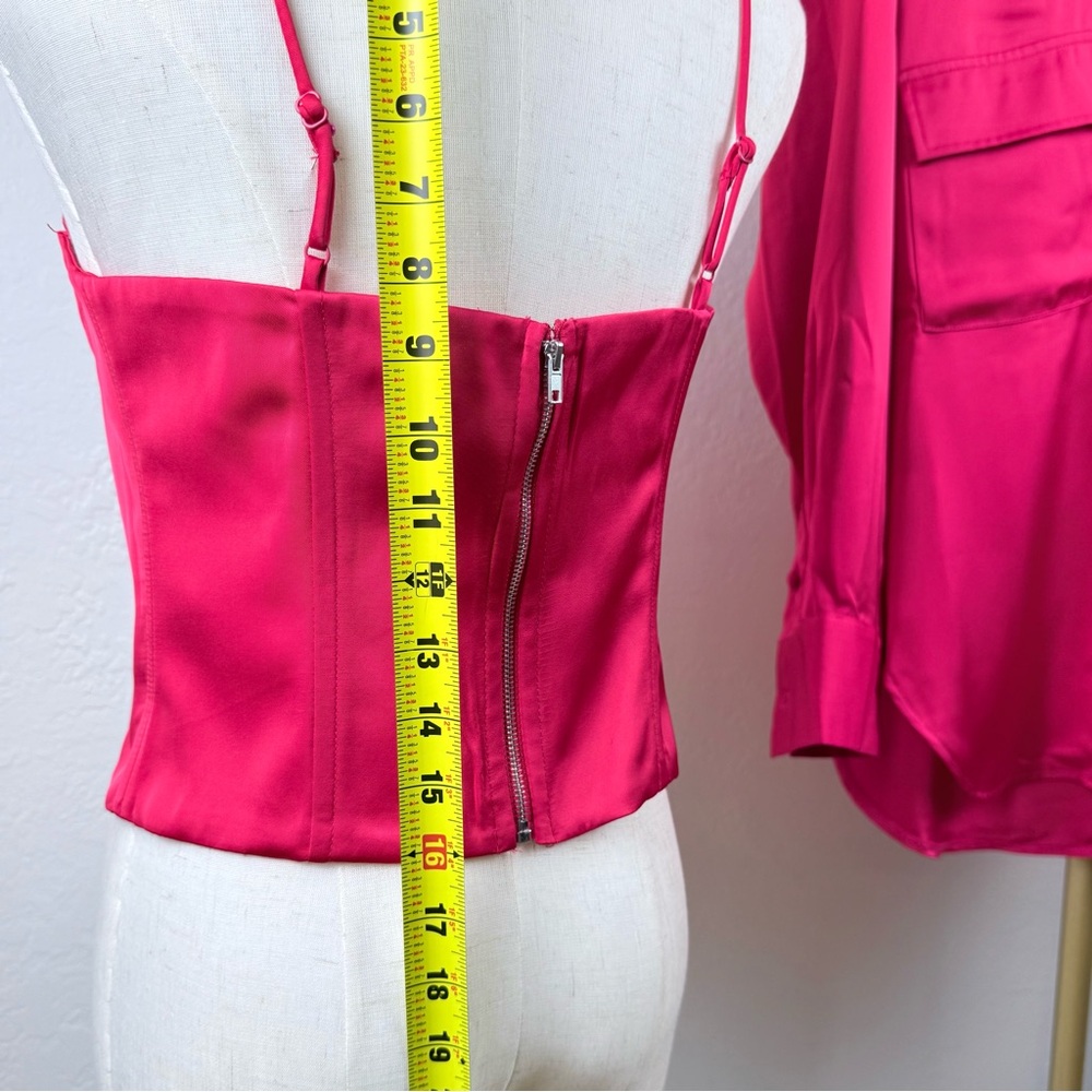 NWT Jason Wu Fuchsia Satin 2 Piece Set Blouse & Bustier M BarbieCore FrenchChic - Picture 10 of 16